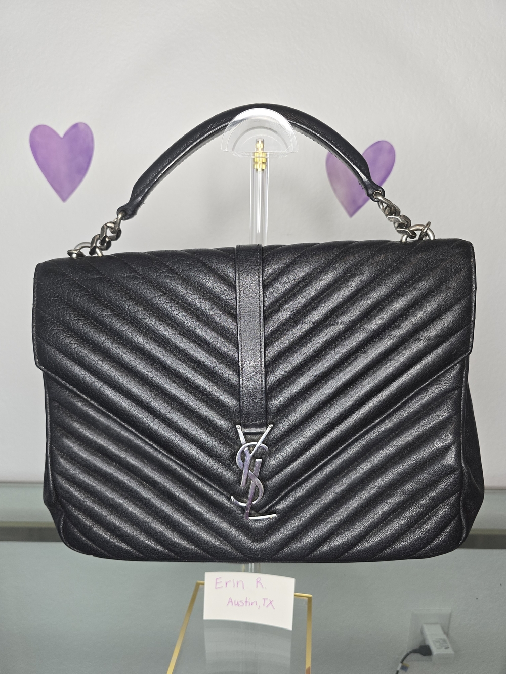 YSL Black Quilted Large College Bag